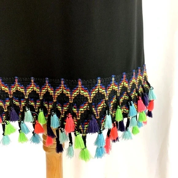 Joseph Ribkoff Black Knit Sheath Dress W/ Tassels - Size 6 Small - Picture 4 of 5